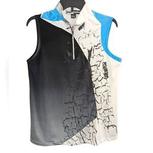 Jamie Sadock tennis active half zip sleeveless colorblock blue white top shirt M